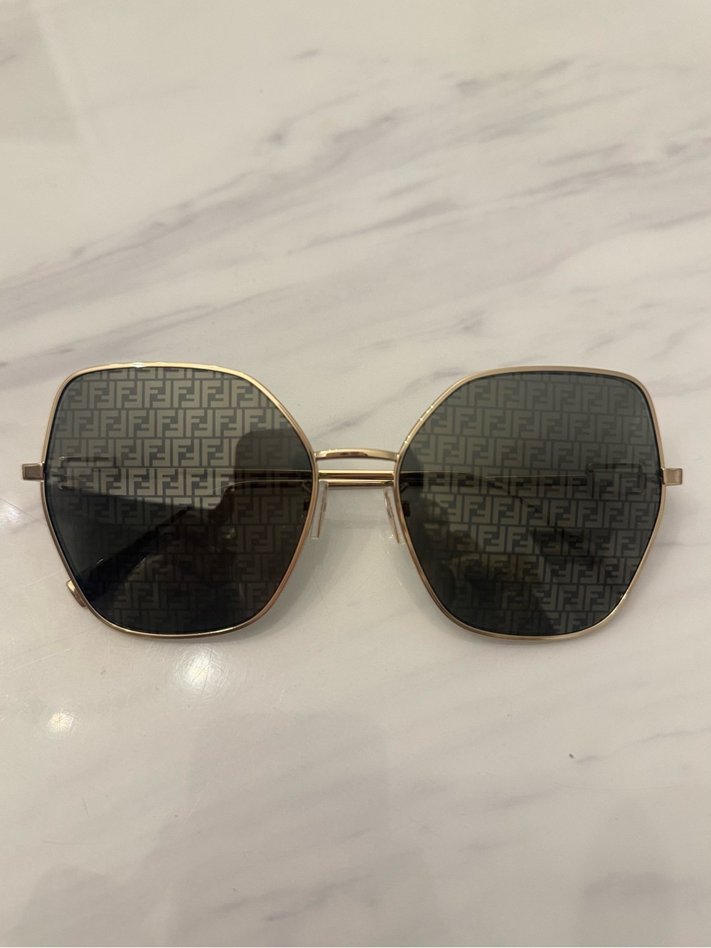 Fendi Gold Frame Sunglasses with Black FF-Print Lenses